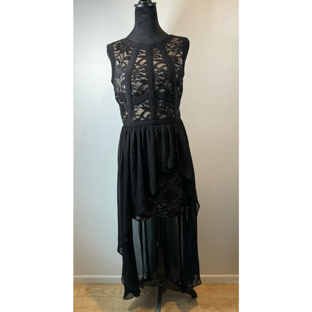 Women's Morgan & Co Maxi Hi Lo Black Dress with Underskirt Size 9/10
